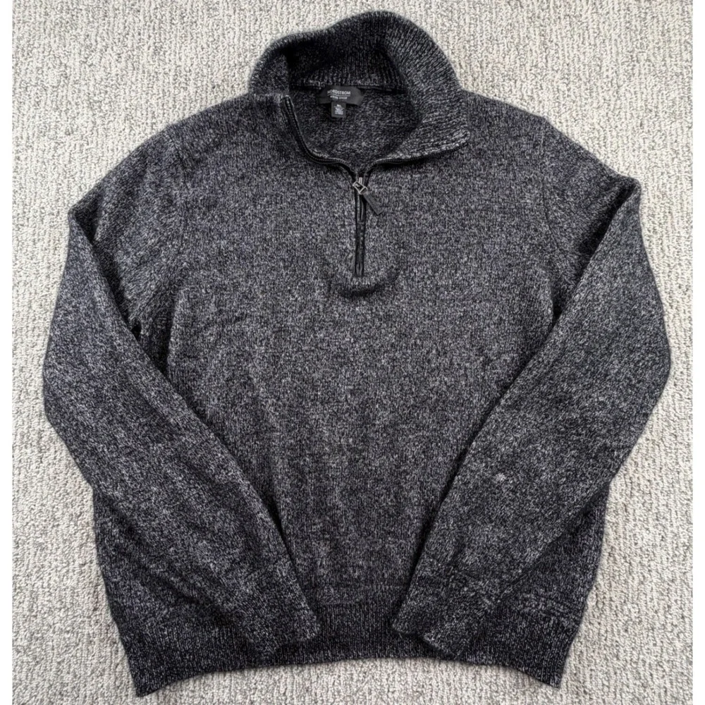 Nordstrom Men's Shop Sweater Men XL Grey Cashmere Silk Quarter Zip Marled Knit